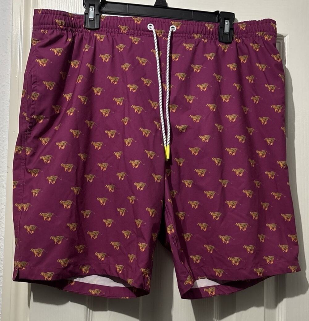 Bonobos Riviera Recycled Swim Trunks Shorts Tiger Sprint Print Size XL Pockets